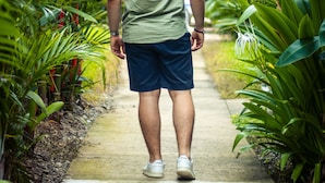 A person walking on a concrete path surrounded by lush green foliage. - Terrazas del Caribe Hotel (Cahuita)