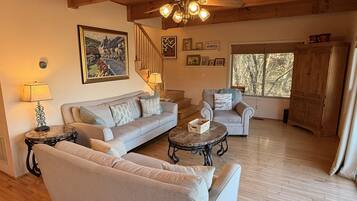 電視、壁爐、DVD 播放機、書籍