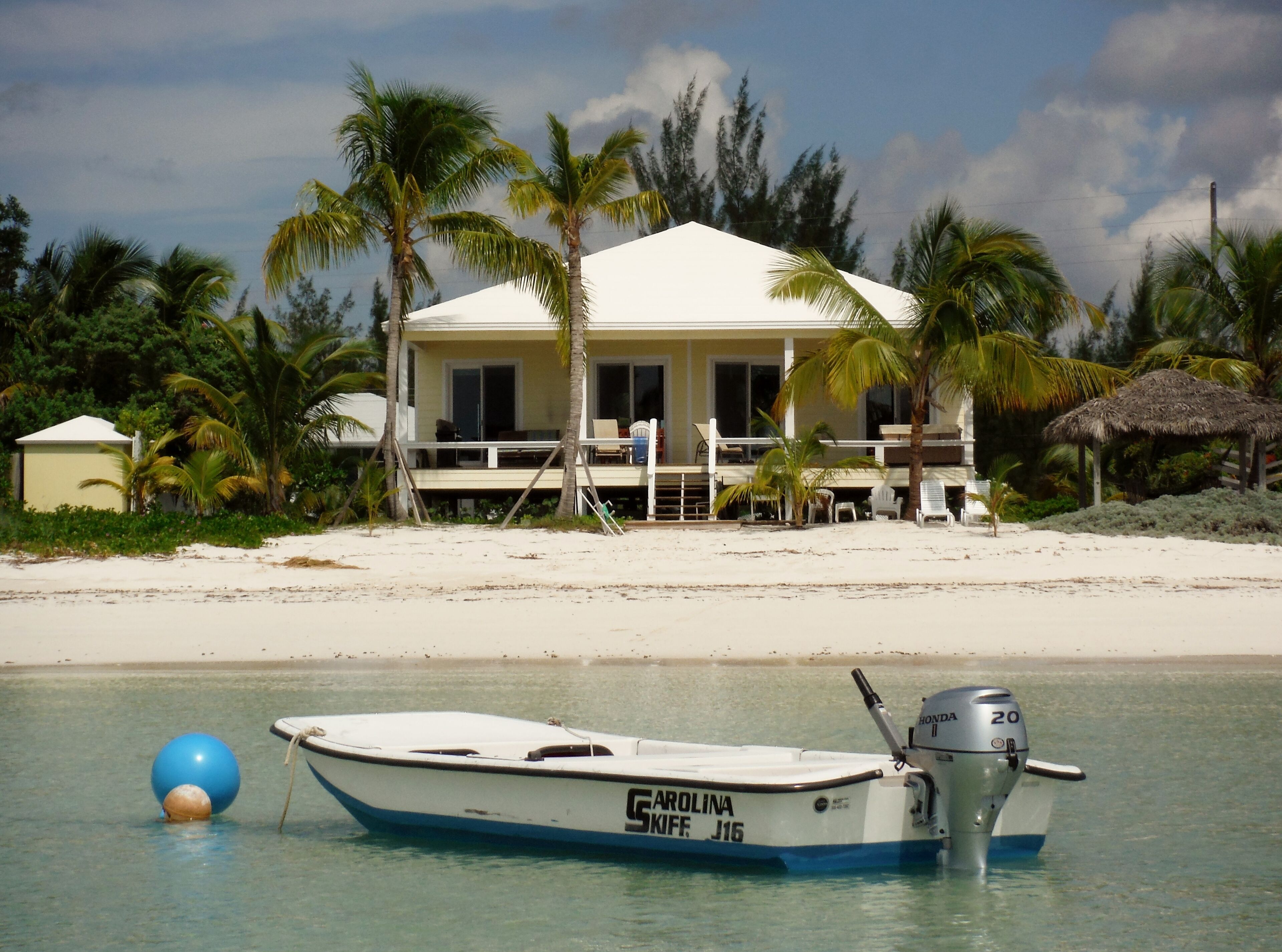 This is Kokomo viewed from the water & shows the Carolina Skiff that is included