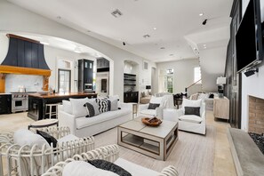 Smart TV, fireplace, video games, DVD player