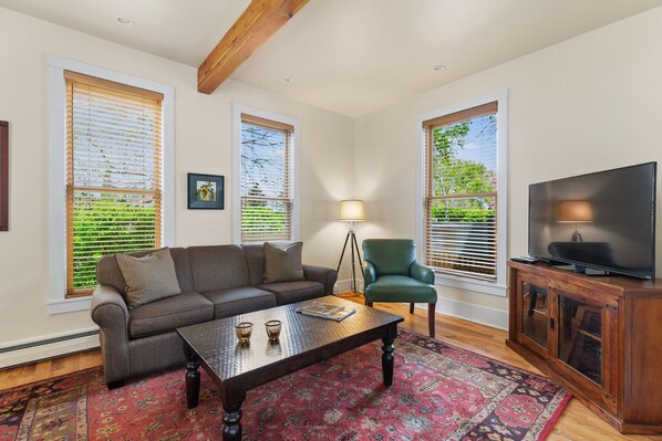 Smart TV, DVD player, books, stereo