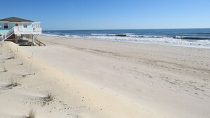 A beach house with a balcony overlooking the ocean. - "The Palms" Oceanfront on Topsail Island, 2 BR - 2 BA Beach House - Awesome View (North Topsail Beach)