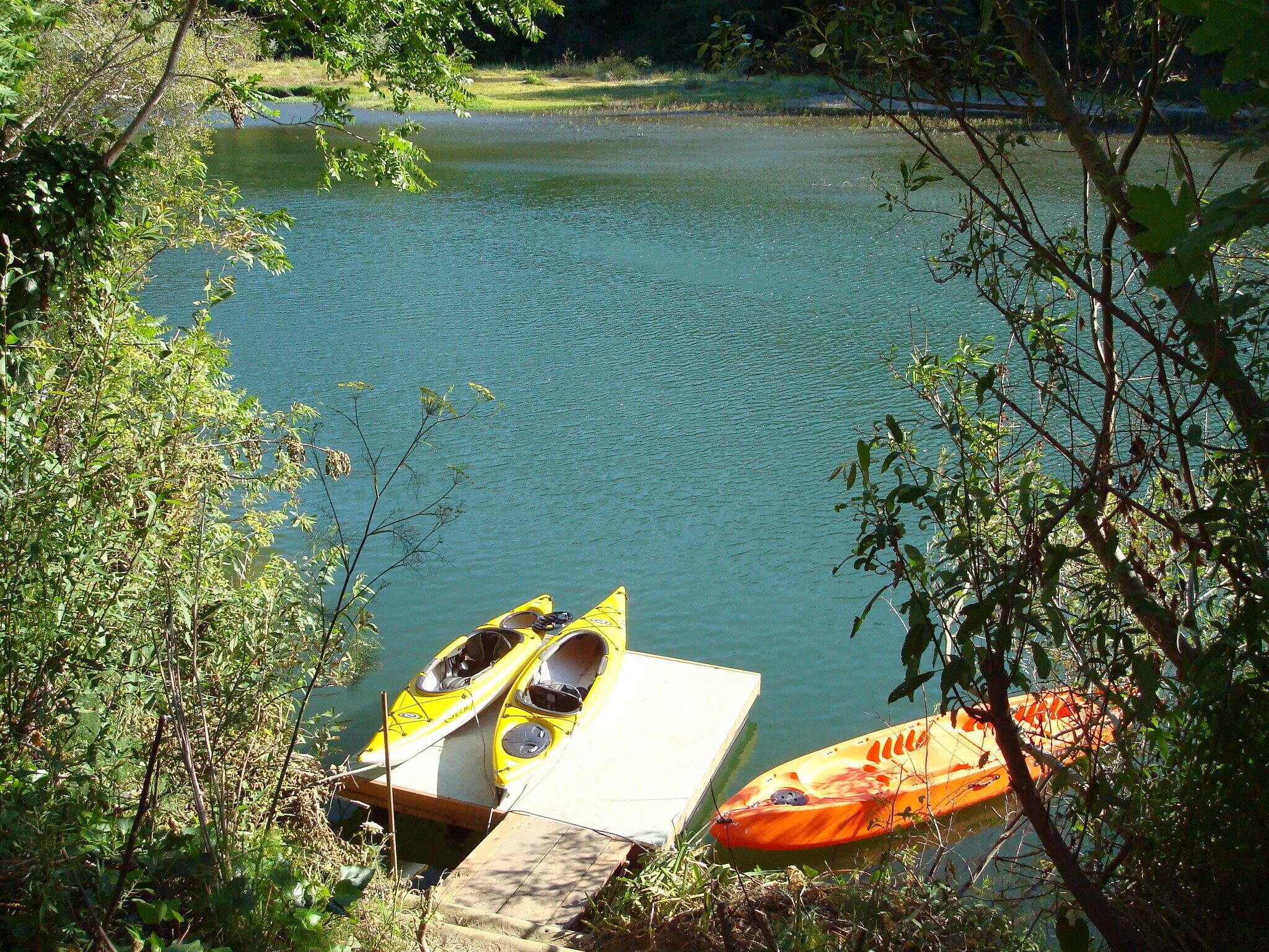 3 kayaks (2 single and 1 double) kept at dock in summer. Stored at other times.