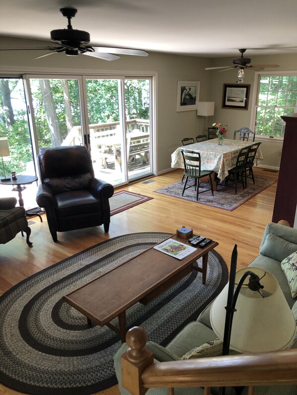 TV, fireplace, DVD player, books