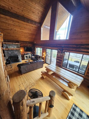 Smart TV, fireplace, DVD player, books