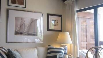 Una televisión, un reproductor de DVD, libros, una videoteca