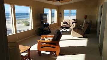 Smart TV, fireplace, video games, DVD player