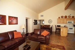 Televisie, een open haard, een dvd-speler en boeken