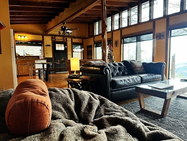 Smart TV, fireplace, video games, DVD player