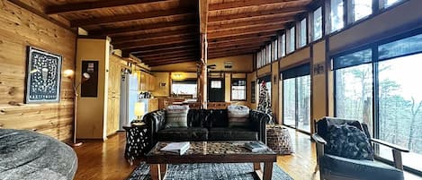 Smart TV, fireplace, video games, DVD player
