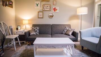 TV, fireplace, DVD player, books