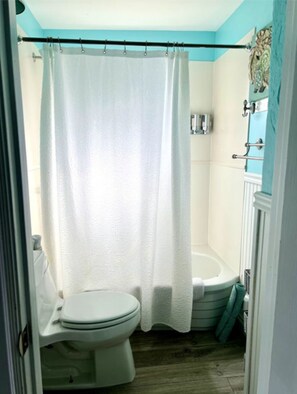 Ensemble baignoire-douche, séchoir à cheveux, serviettes fournies