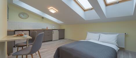 Appartement, 1 queensize bed, niet-roken | Privékitchenette | Een koelkast, een kookplaat, een koffiezetapparaat/waterkoker