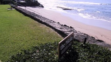 On the beach, sun loungers, beach towels
