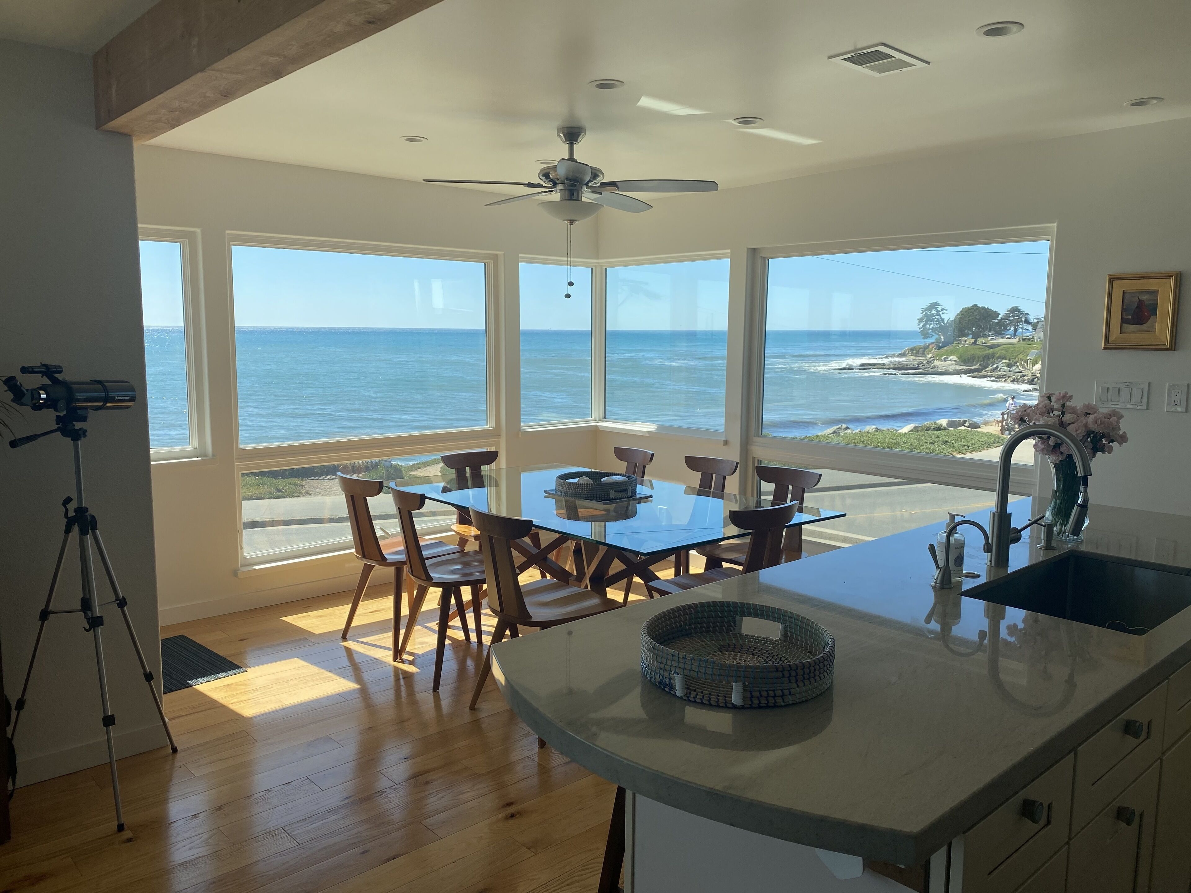 kitchen island and dining room