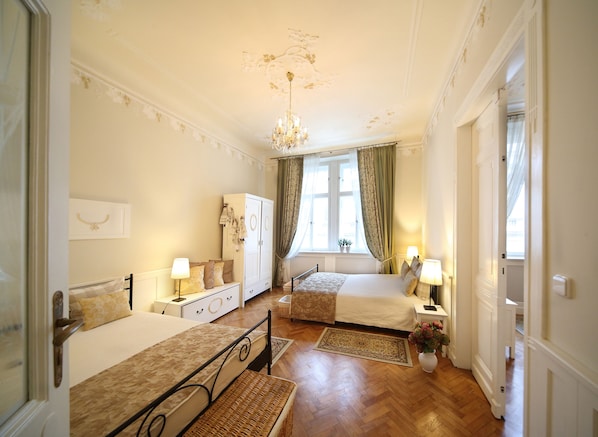 2 bedrooms, desk, iron/ironing board, travel cot