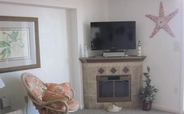 TV, fireplace, DVD player - Ocean Front Condo in North Myrtle Beach (North Myrtle Beach)