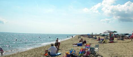 Beach nearby, sun loungers, beach towels