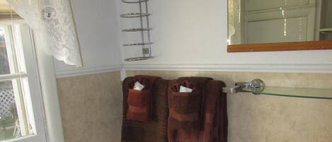 A bathroom with a toilet, sink, and towel rack.