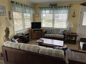 Smart TV, DVD player, books, stereo