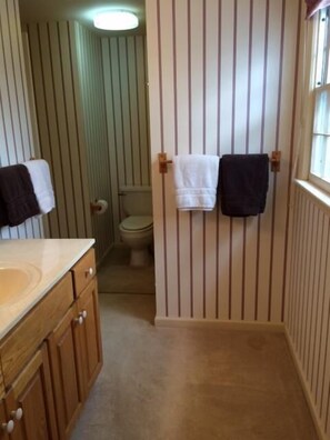 Suihkun ja ammeen yhdistelmä, poreamme, hiustenkuivaaja, pyyhkeet