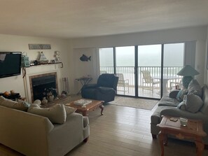 TV, fireplace, DVD player, books