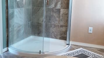 Combined shower/tub, hair dryer, towels, toilet paper
