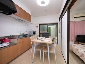 Apartment, Multiple Beds (2) | Private kitchenette | Fridge, microwave, stovetop, cookware/dishes/utensils - 73BNB Hotel Apartment Ebisucho (Osaka)
