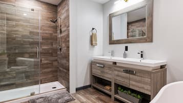 Bathtub, hair dryer, towels, soap
