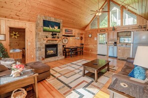 TV, fireplace, video games, DVD player