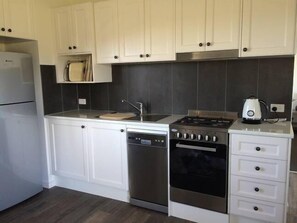 Fridge, microwave, oven, dishwasher