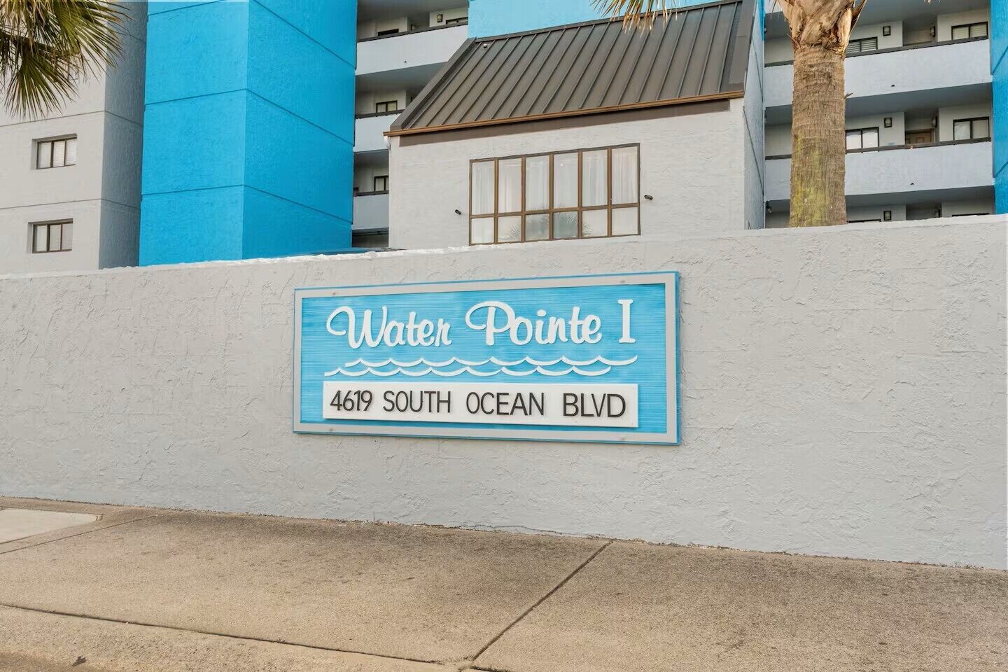 A sign for 'Water Pointe I' at 4619 South Ocean Blvd.