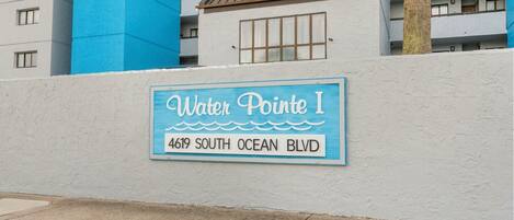 A sign for 'Water Pointe I' at 4619 South Ocean Blvd.
