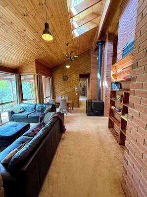 Smart TV, chimenea y estéreo