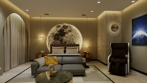 Quarto romântico, 1 cama King, para não fumantes | Roupas de cama antialérgicas, frigobar, individualmente mobiliados