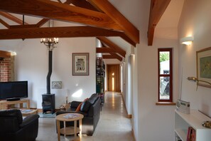 Smart TV, fireplace, DVD player, books