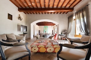 Télévision, cheminée, lecteur de DVD, chaîne hi-fi