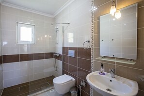 Douche, sèche-cheveux, serviettes fournies, papier toilette