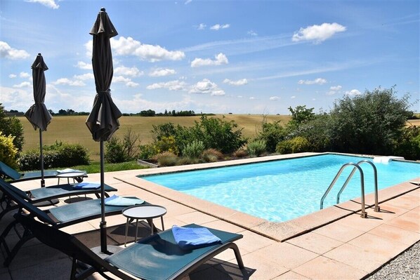 Outdoor pool, pool loungers