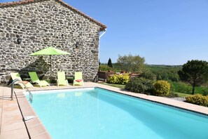 Outdoor pool, sun loungers