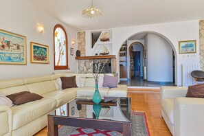 TV, fireplace, DVD player, books