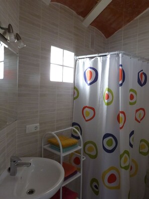 Ducha, secador de pelo, toallas y papel higiénico