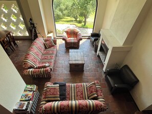 Fireplace, ping pong, toys, books