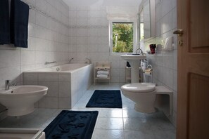 Hair dryer, towels, toilet paper