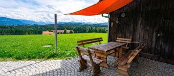 Former. Mountain farm on a sunny southern slope with a beautiful mountain view, secluded location