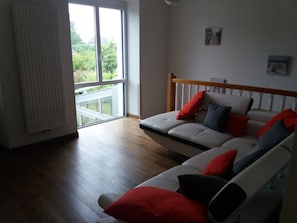 Téléviseur, foyer, lecteur de DVD, table de ping-pong