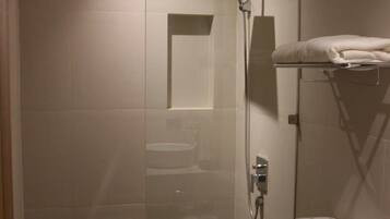 Shower, free toiletries, hair dryer, slippers