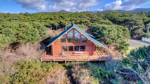 Ocean Front Log Home on a Sandy Beach, Private! Dog Friendly!