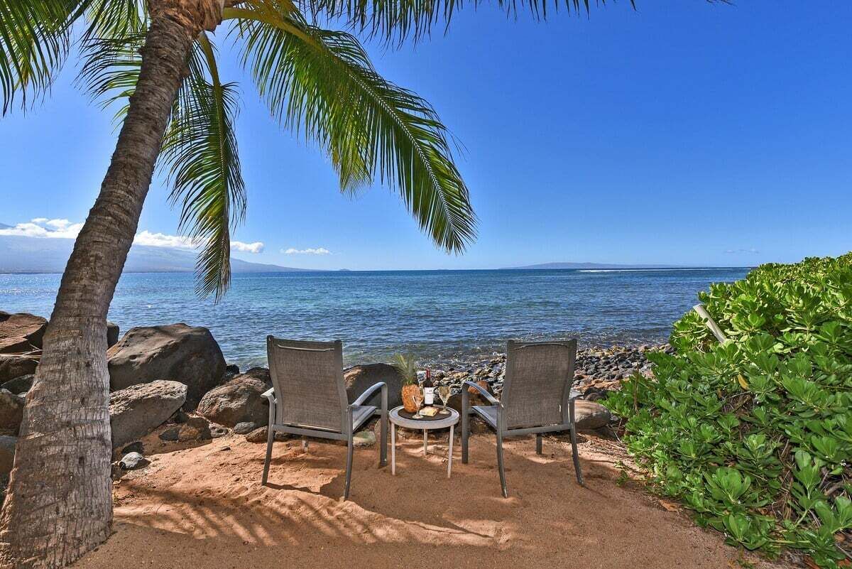 On the beach, sun loungers, beach towels