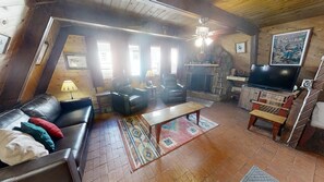 Flat-screen TV, fireplace, DVD player